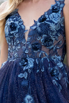V-Neck Prom Dress w/ 3D Floral Applique-smcdress