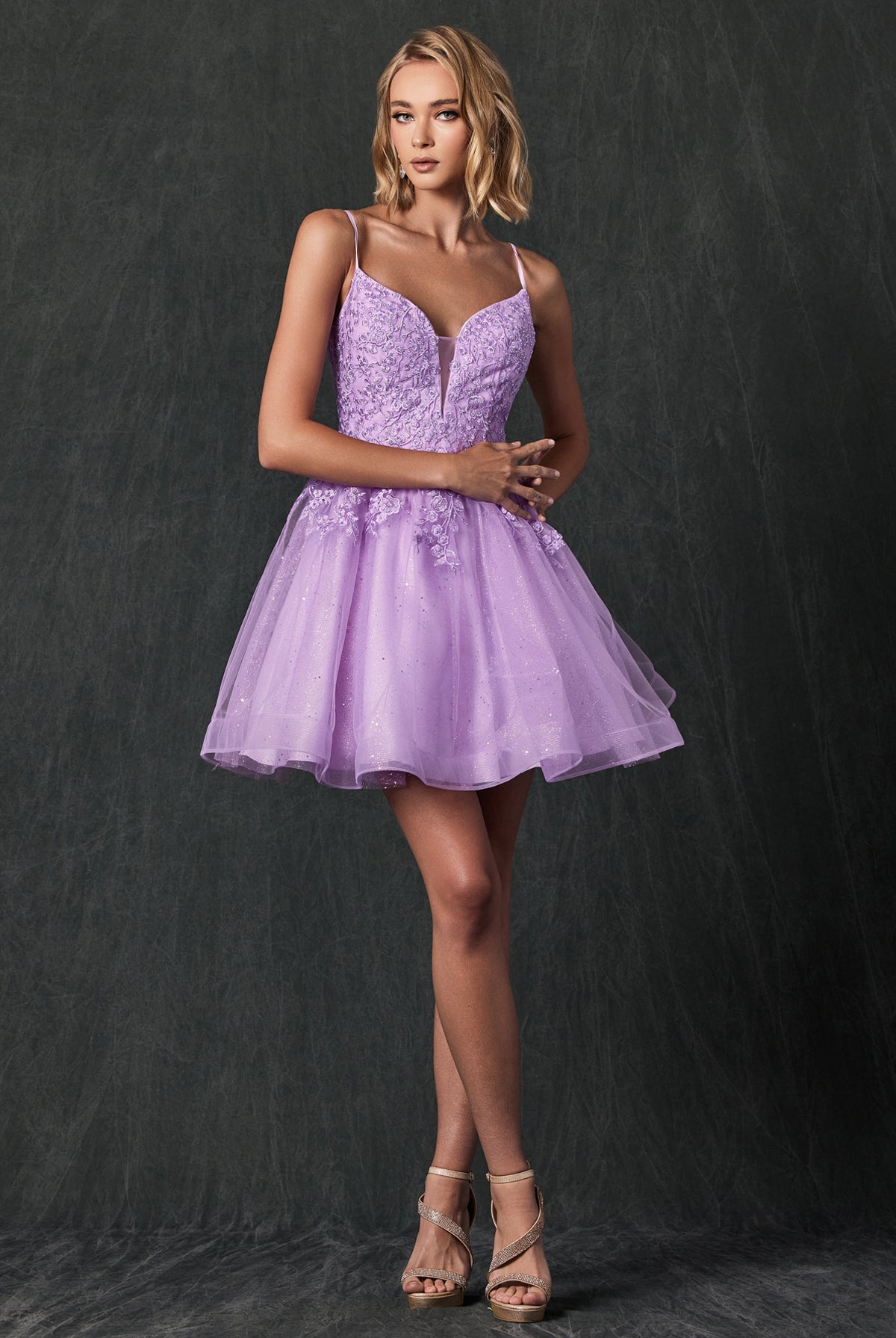 Babydoll glitter Short Homecoming Dress with Beading-smcdress
