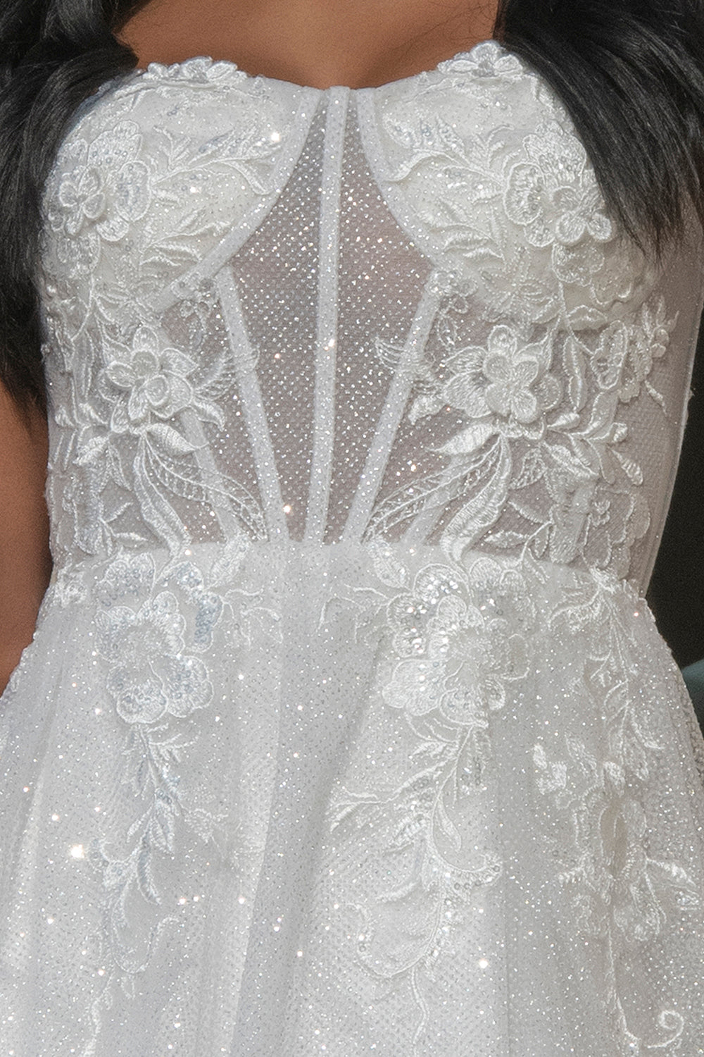 Lace Slit Wedding Dress, Strapless & Embroidered-smcdress