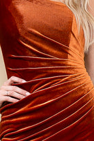 Velvet One-Shoulder Cocktail Dress-smcdress