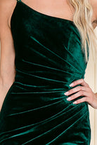 Velvet One Shoulder Long Prom Dress w/ Side Slit-smcdress