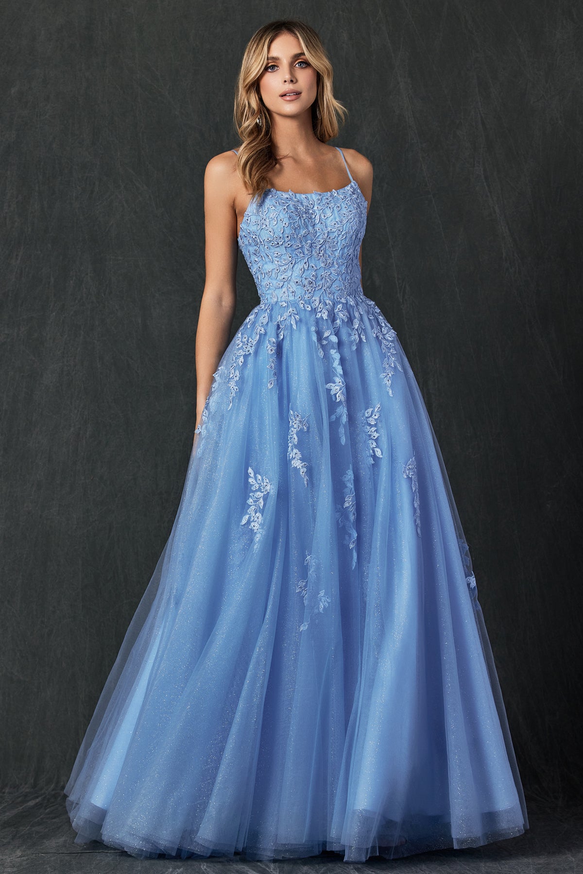 Tulle Prom Dress w/ Floral Applique-smcdress