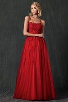Tulle Prom Dress w/ Floral Applique-smcdress