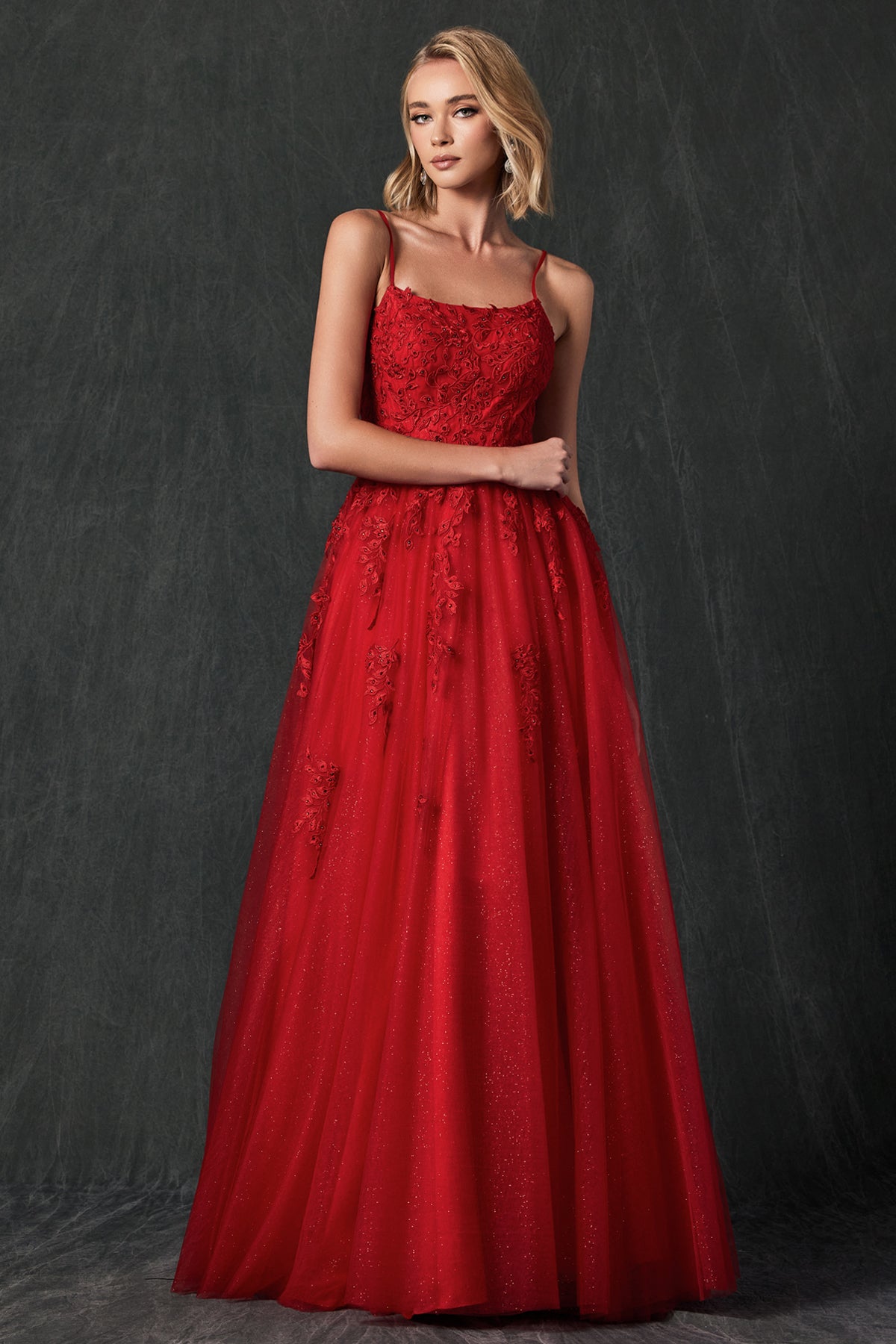 Floral applique tulle prom ball gown-smcdress