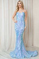 Sequin-Embroidered Long Prom Dress with Strapless Corset Back-smcdress