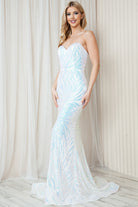 Sequin-Embroidered Long Prom Dress with Strapless Corset Back-smcdress