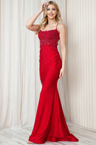 Embroidered Bodice Mermaid Prom Dress with Open Criss Cross Back-smcdress