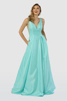 A-Line Long Prom Dress, Sheer Side Cut Outs, Open V-Back-smcdress