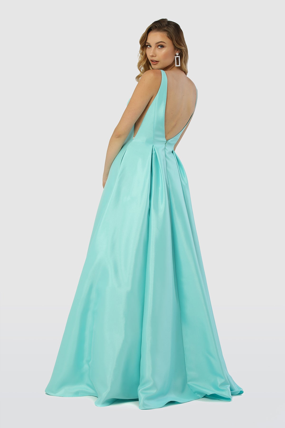 A-Line Long Prom Dress, Sheer Side Cut Outs, Open V-Back-smcdress