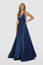 A-Line Long Prom Dress, Sheer Side Cut Outs, Open V-Back-smcdress