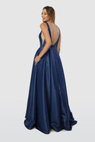 A-Line Long Prom Dress, Sheer Side Cut Outs, Open V-Back-smcdress