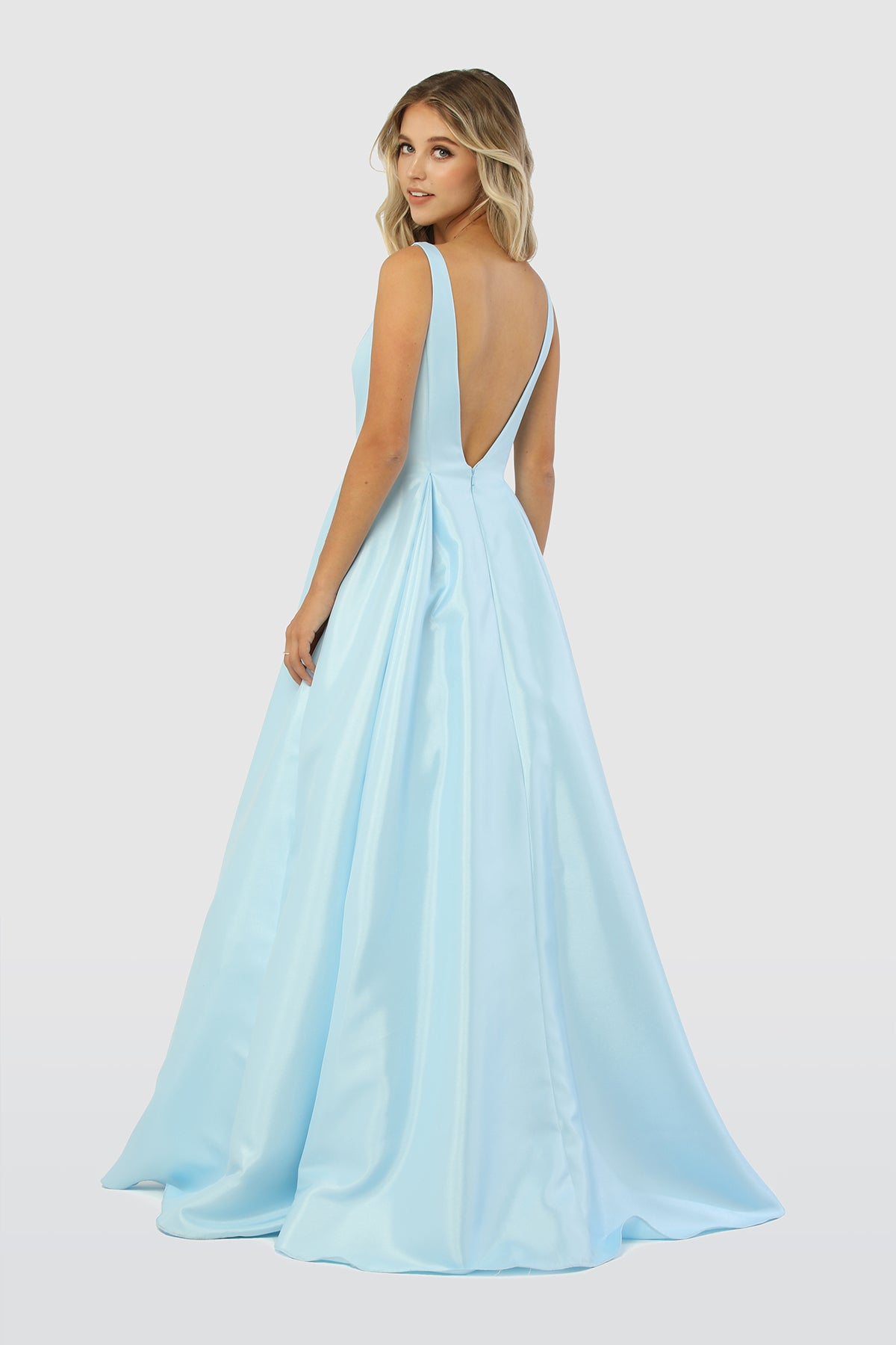 A-Line Long Prom Dress, Sheer Side Cut Outs, Open V-Back-smcdress