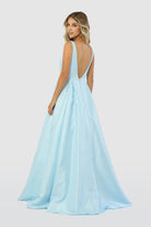 A-Line Long Prom Dress, Sheer Side Cut Outs, Open V-Back-smcdress