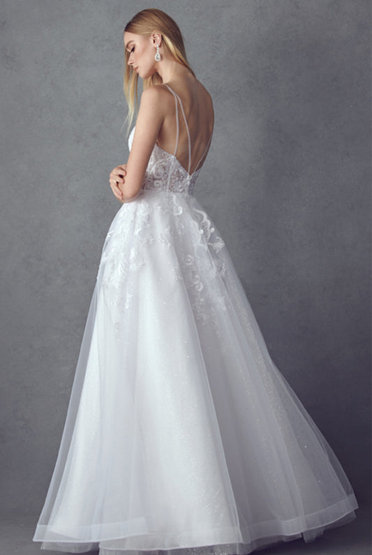 Embroidered Long Dress w/ Open Back Bodice-smcdress