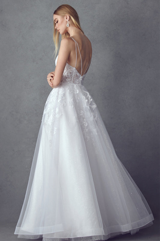 Embroidered Long Dress w/ Open Back Bodice-smcdress