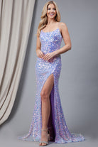 Embroidered Sequins Long Prom Dress with Side Slits, Open Criss Cross Back-smcdress