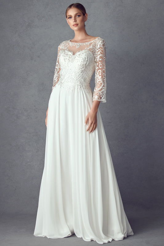 Illusion Sweetheart Embroidered Lace Beaded Bodice Long Wedding Dress-smcdress