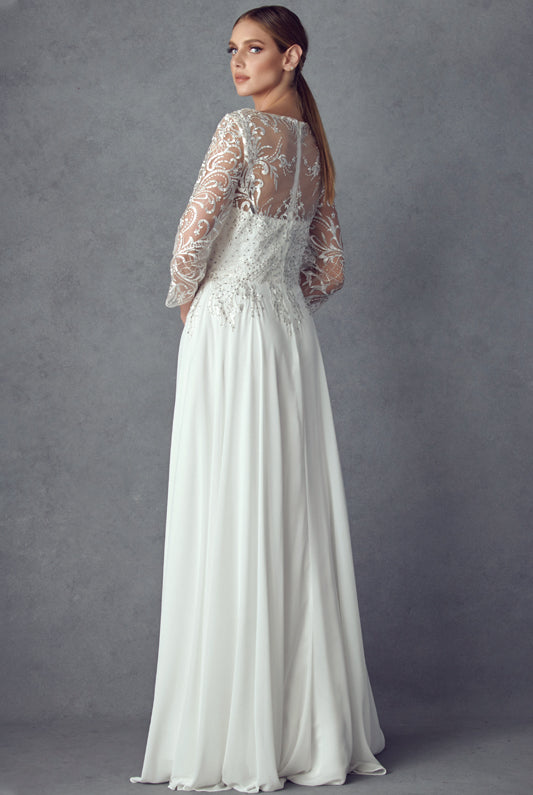 Illusion Sweetheart Embroidered Lace Beaded Bodice Long Wedding Dress-smcdress