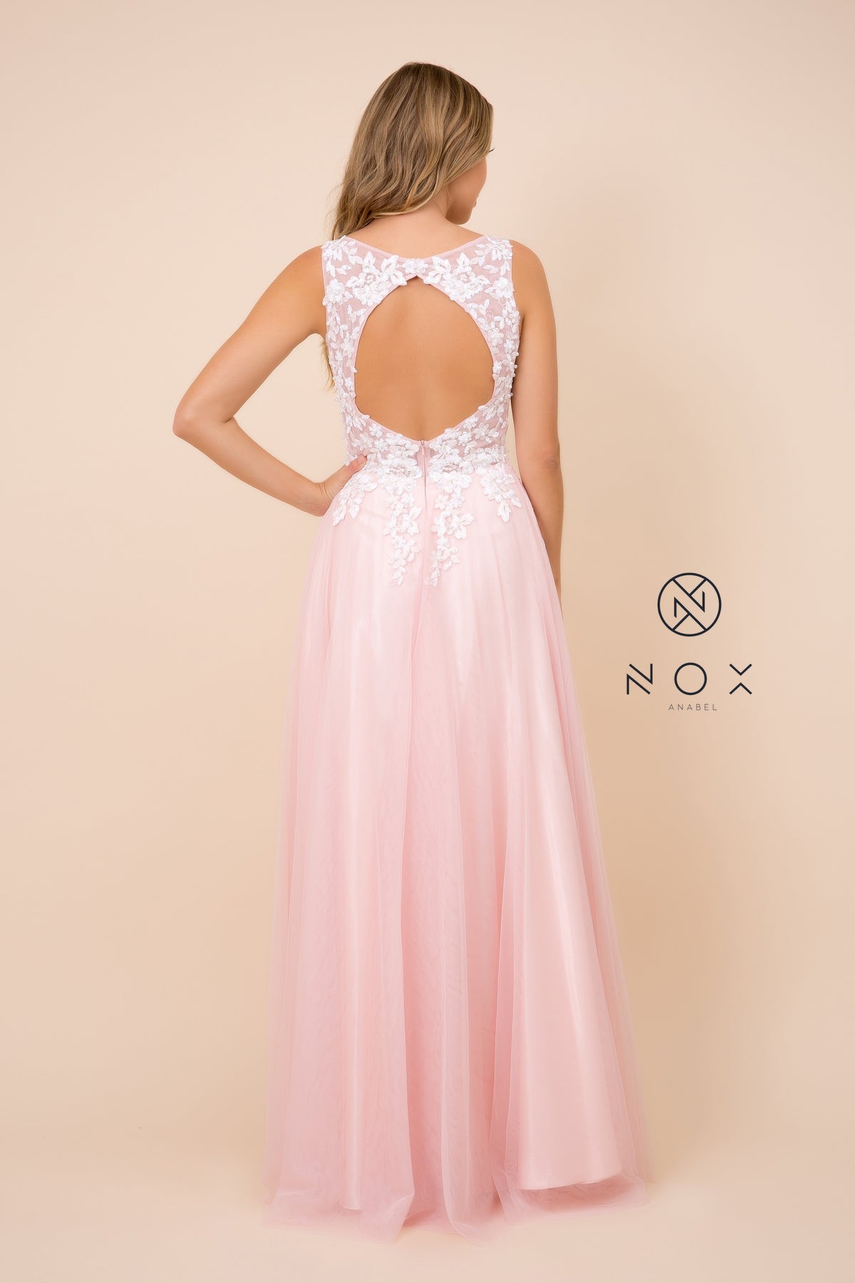Embroidered Bodice, Cutout Open Back Tulle Dress-smcdress