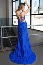 Glitter Jersey Wrap Dress w/High Slit & Bustier Bodice-smcdress
