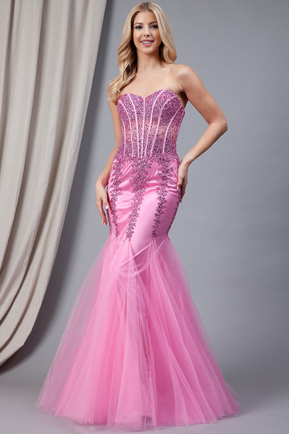 Strapless Sweetheart Embroidered Mermaid Wedding & Evening Dress-smcdress