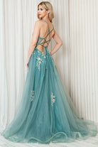 Tulle Skirt Lace High Slit Long Prom Dress-smcdress