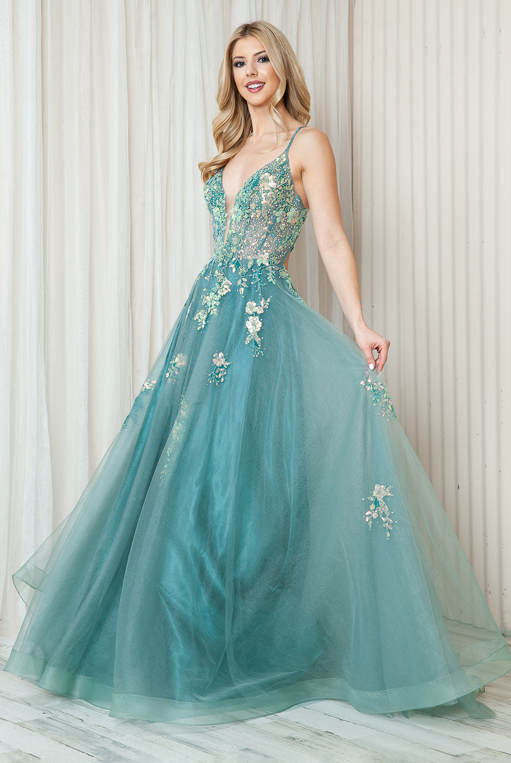 Tulle Skirt Lace High Slit Long Prom Dress-smcdress
