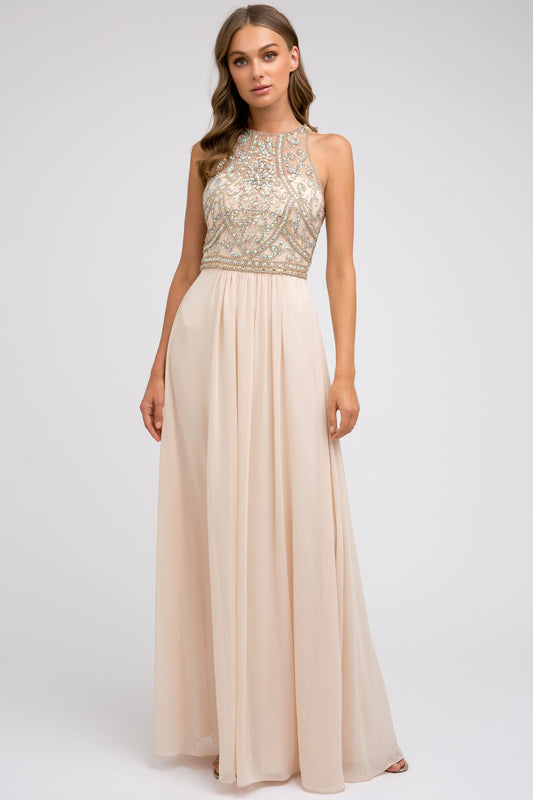 Open-back beaded bodice formal dress-smcdress