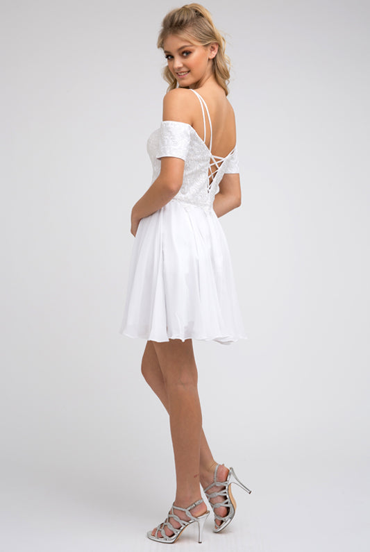 Embroidered Bodice, Short Wedding Dress with Off Shoulder Straps-smcdress