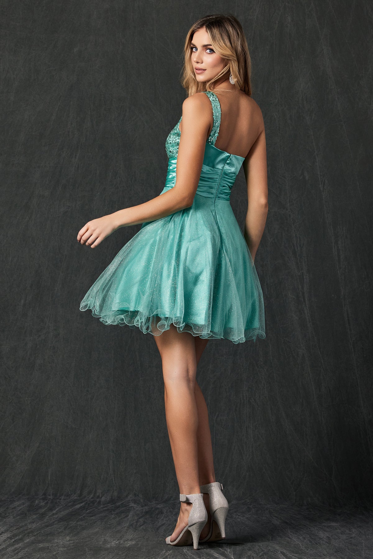 Satin one-shoulder sequin cocktail/homecoming dress-smcdress