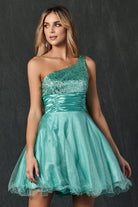 Satin one-shoulder sequin cocktail/homecoming dress-smcdress