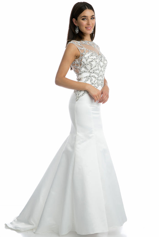 Beaded Mermaid Wedding Dress w/ Open Back-smcdress