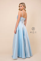 A-Line Long Prom Dress w/ Plunging Neck & Open Back-smcdress