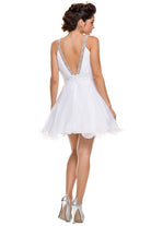 Jewel-embellished V-Back Short Wedding Dress-smcdress