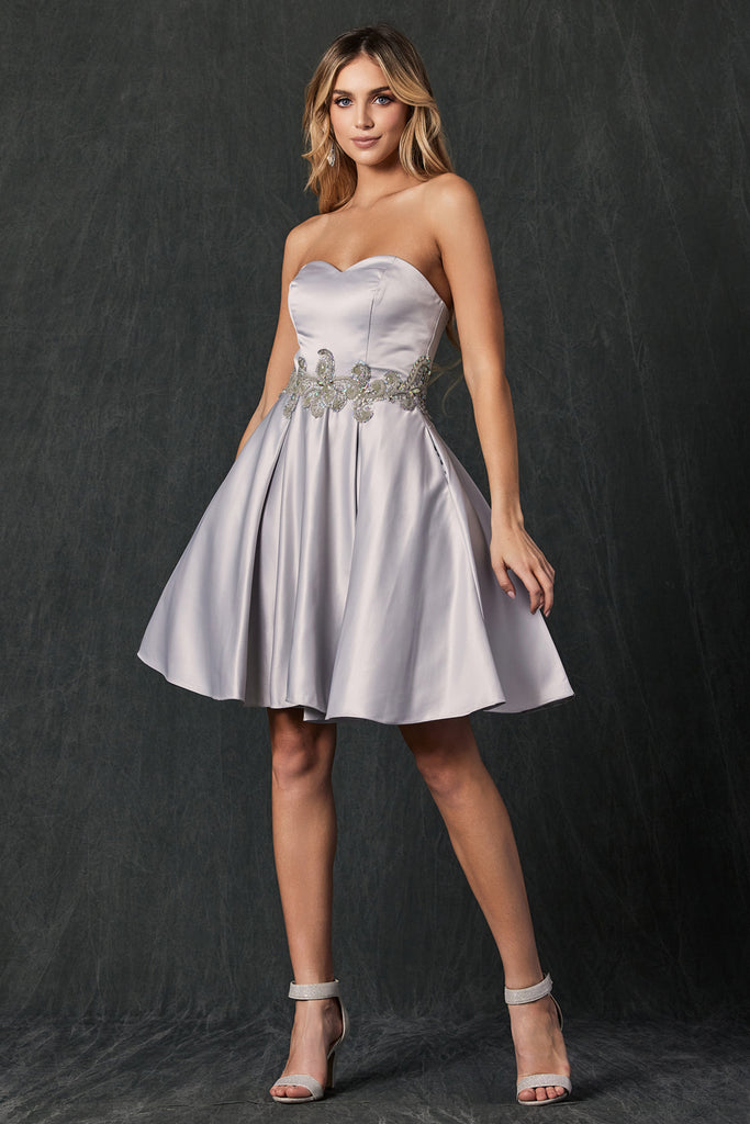 Short Cocktail & Homecoming Dress with Beaded Applique & Pockets-smcdress