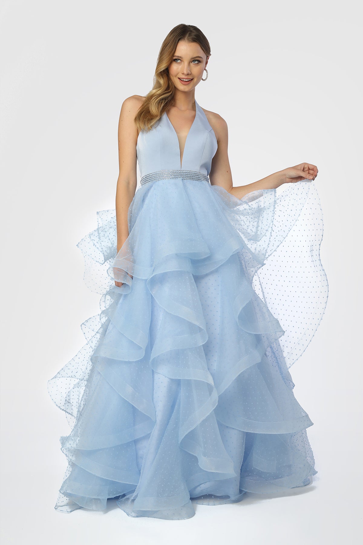 V-Neck Tiered Wedding Dress-smcdress