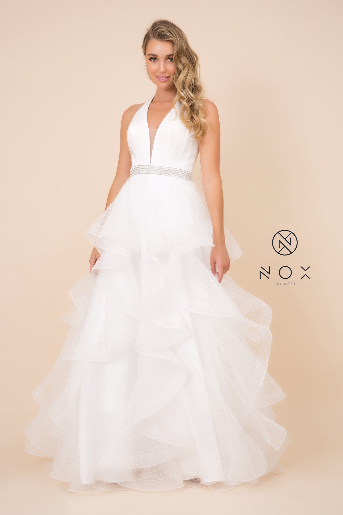 V-Neck Tiered Wedding Dress-smcdress
