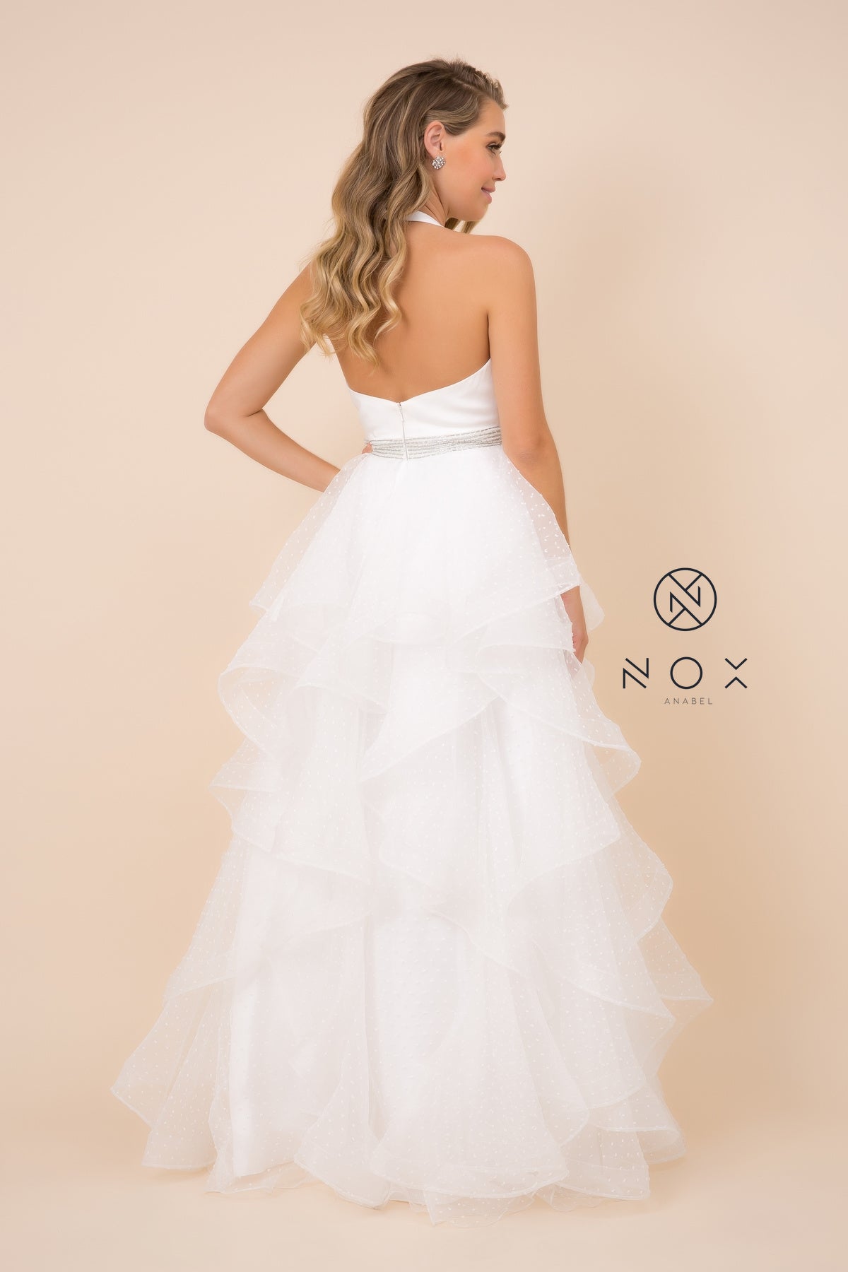 V-Neck Tiered Wedding Dress-smcdress