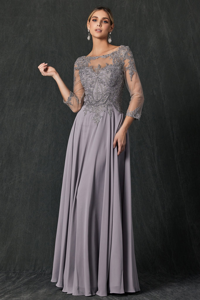 Embroidered Lace Applique, Long Sleeves, Long Mother Of The Bride Dress-smcdress