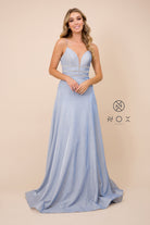 Floor length dress with open V back and spaghetti straps-smcdress