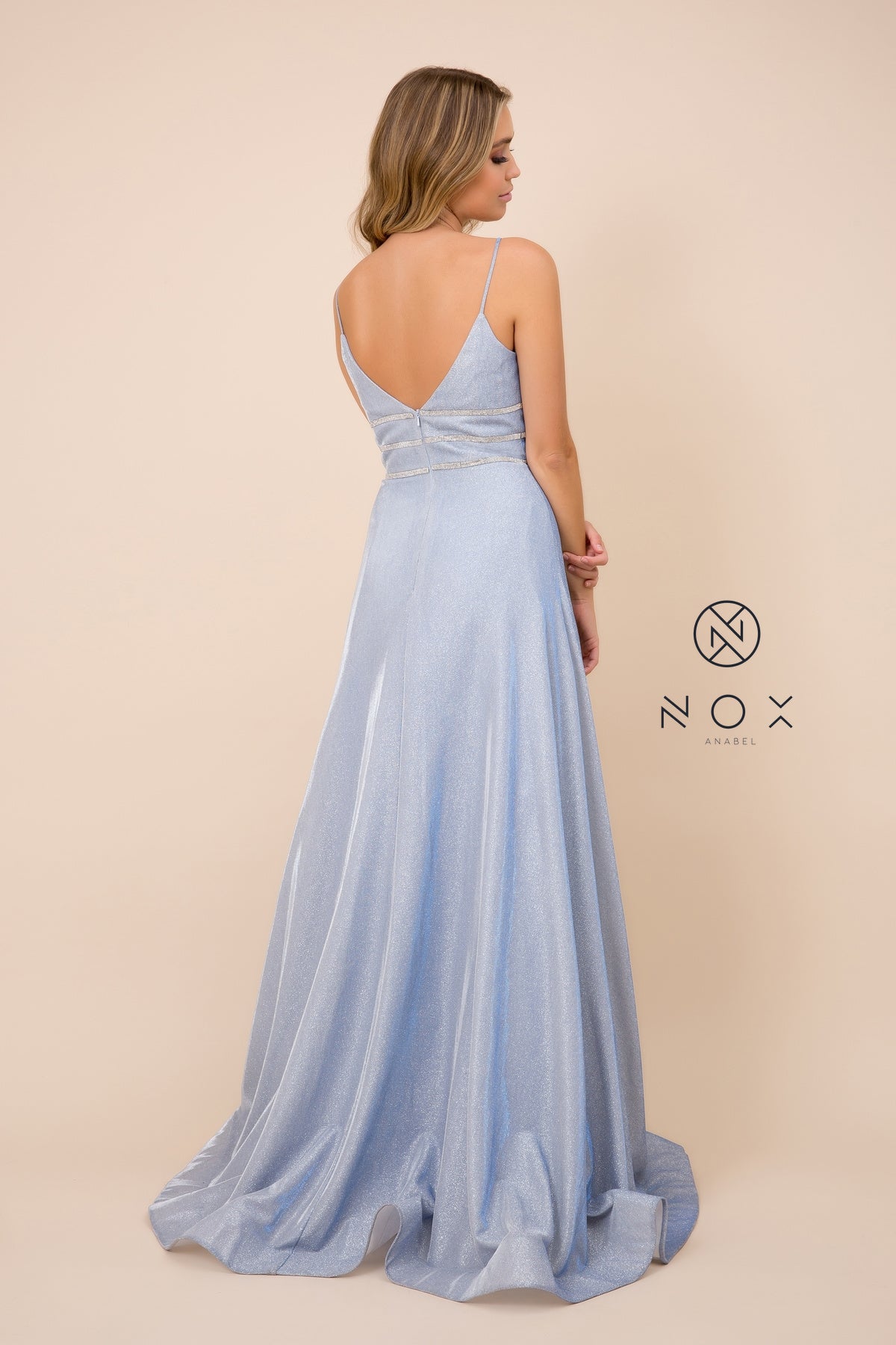 Floor length dress with open V back and spaghetti straps-smcdress