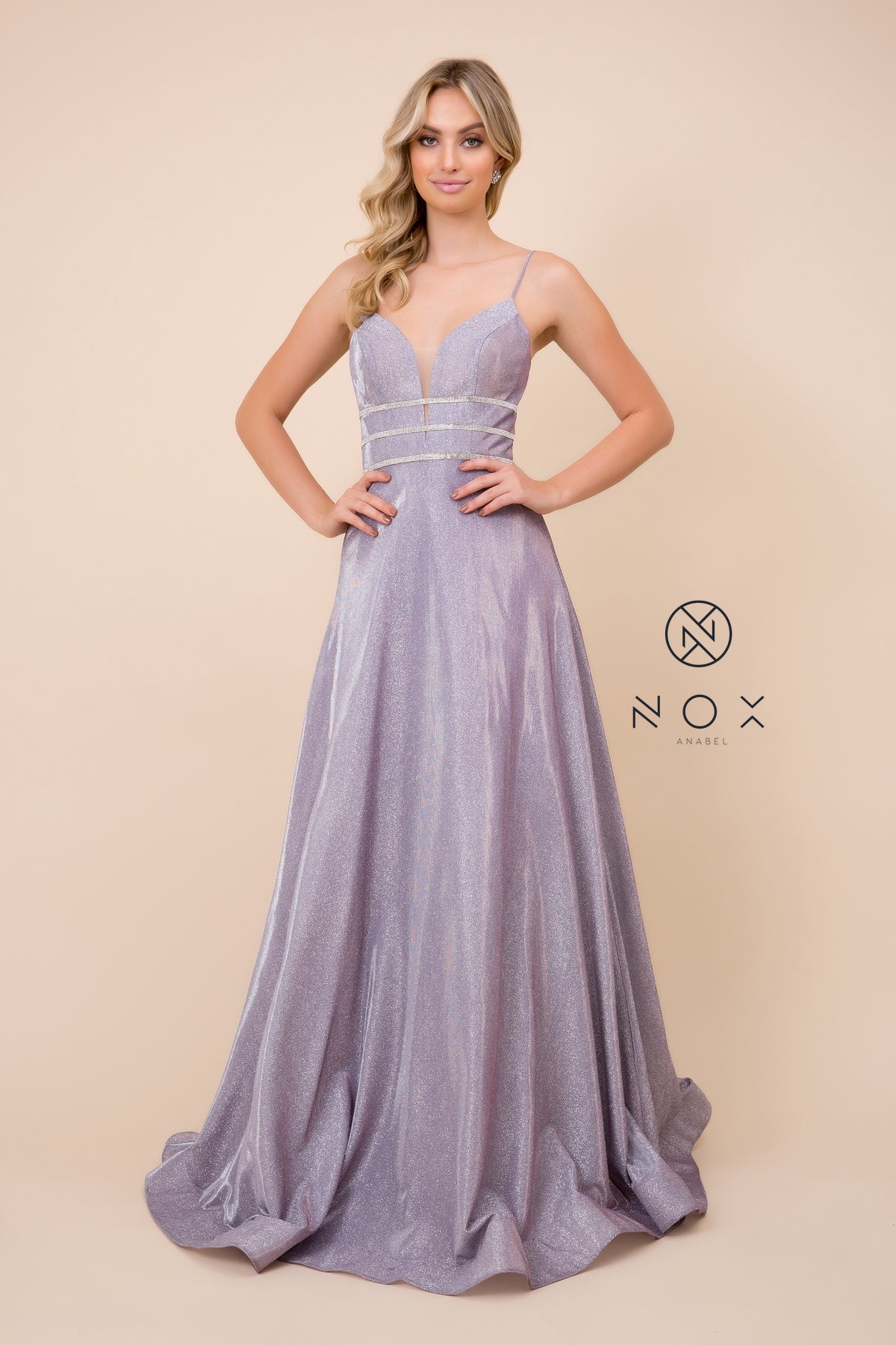 Floor length dress with open V back and spaghetti straps-smcdress