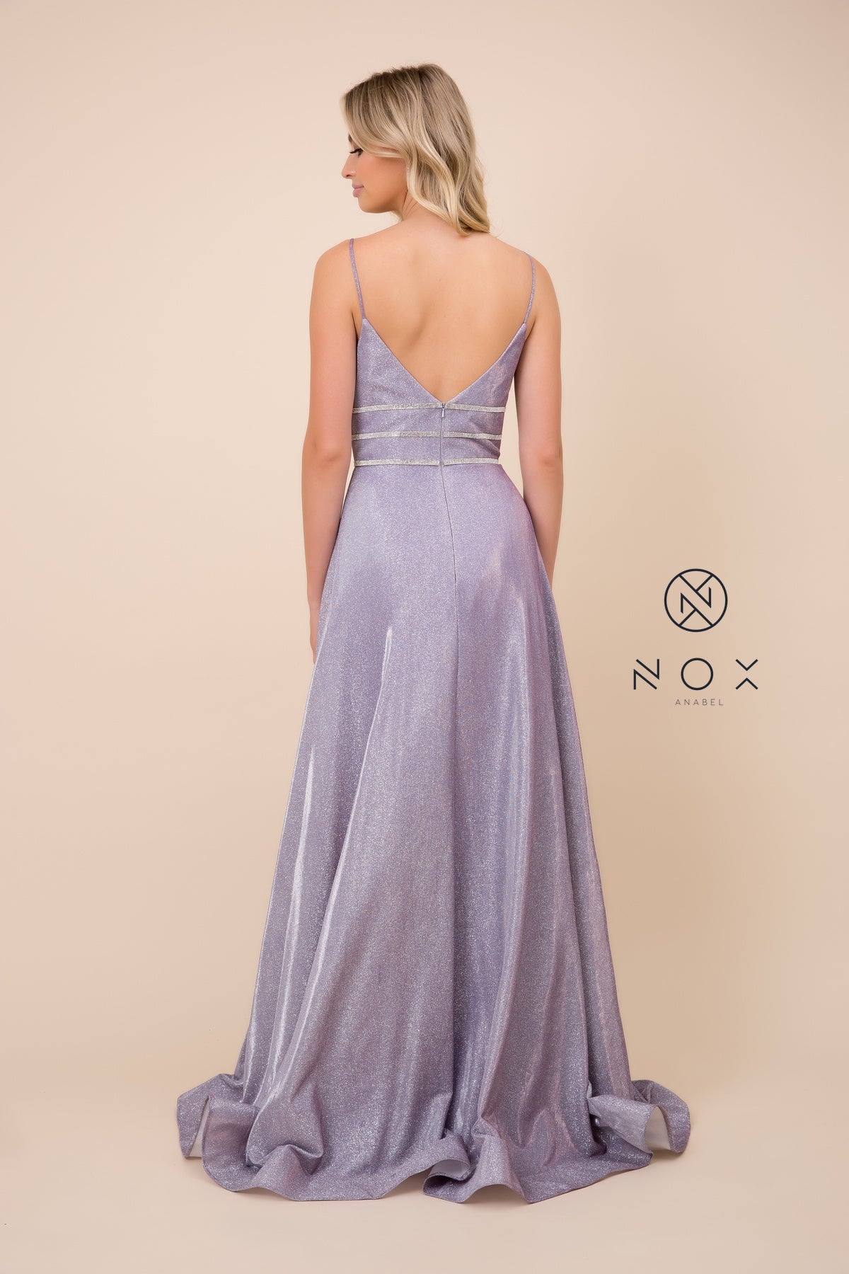 Floor length dress with open V back and spaghetti straps-smcdress