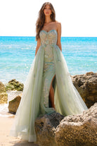 Strapless maxi dress with a sheer, bustier-inspired bodice-smcdress