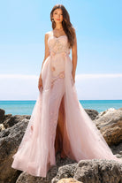 Strapless maxi dress with a sheer, bustier-inspired bodice-smcdress