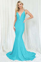 Illusion V-Neck Straps Mermaid Long Prom Dress w/Open Back-smcdress