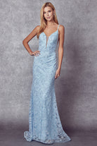 Embroidered lace with stone accents fitted prom dress-smcdress