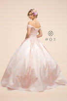 Blush Ball Gown w/ Embroidered Cap Sleeves-smcdress