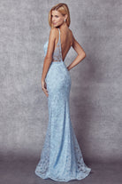 Embroidered lace with stone accents fitted prom dress-smcdress