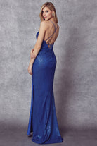 Sequin gown with V neckline and skirt slit evening prom dress-smcdress